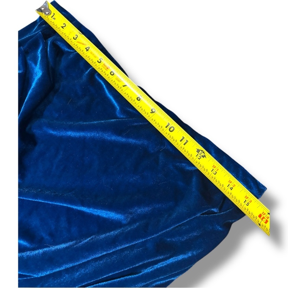 Cider NWT Elegant Royal Blue Asymmetrical Elastic Waist Velvet Midi Skirt - Picture 8 of 15